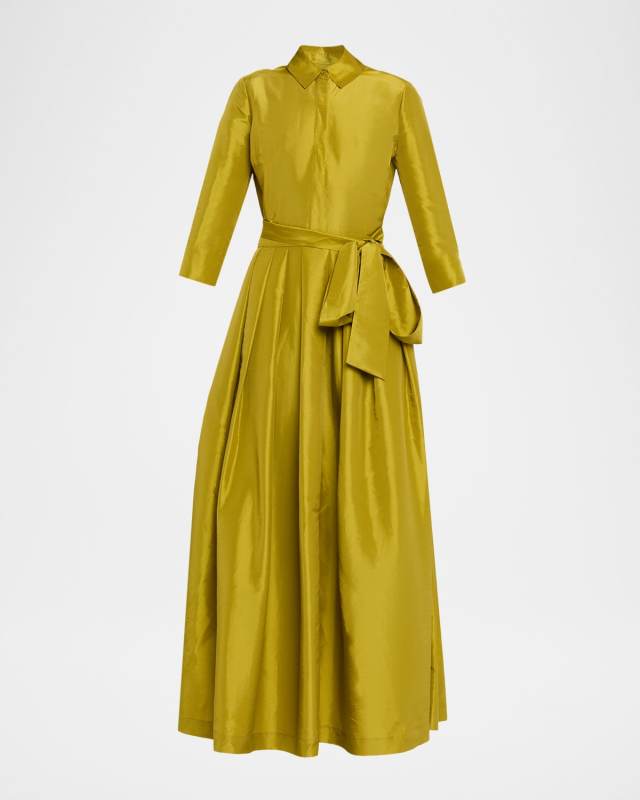 Julip Pleated Tie-Waist Maxi Shirt Gown